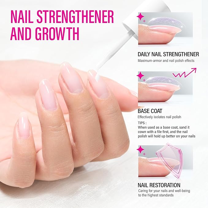 Nail Hardener Extra Strong and Growth: Milky White Natural Nail Strengthener for Enthusiast - Polish Hardener Ridge Filler Concealer for Damaged Nails 15ml