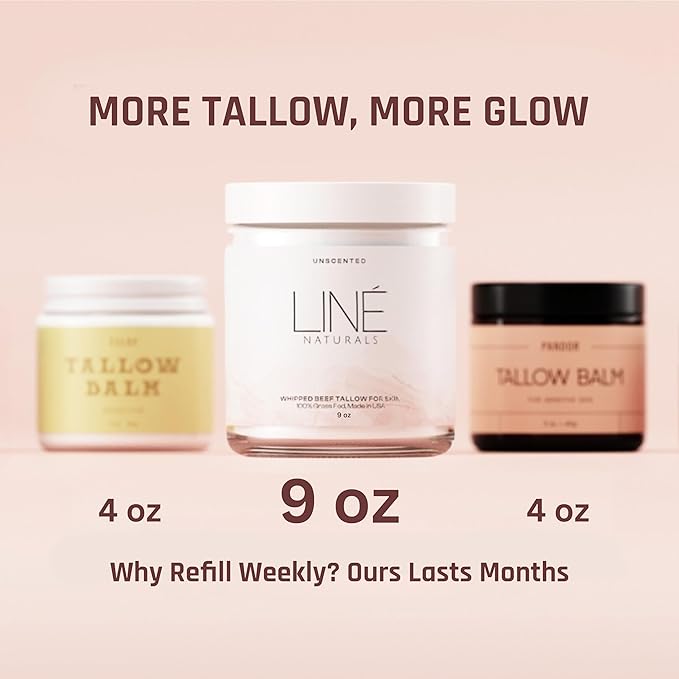 Whipped Beef Tallow for Skin - 100% Pure, Grass Fed Tallow Moisturizer for Face and Body - Organic Honey Beef Balm for Sensitive Skin - Quick Absorbing Hydration (Unscented)