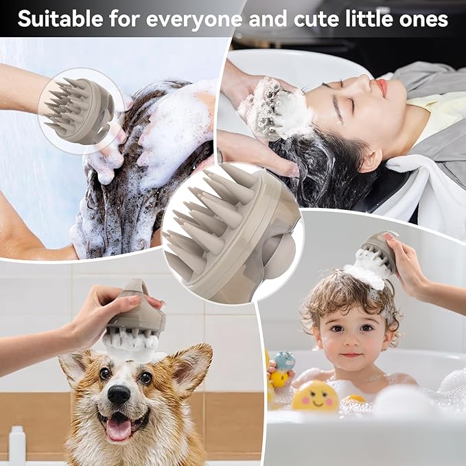 Scalp Massager with Shampoo Dispenser, for Stress Relax Hair Growth,Handheld Hair Silicone Brush, Gray