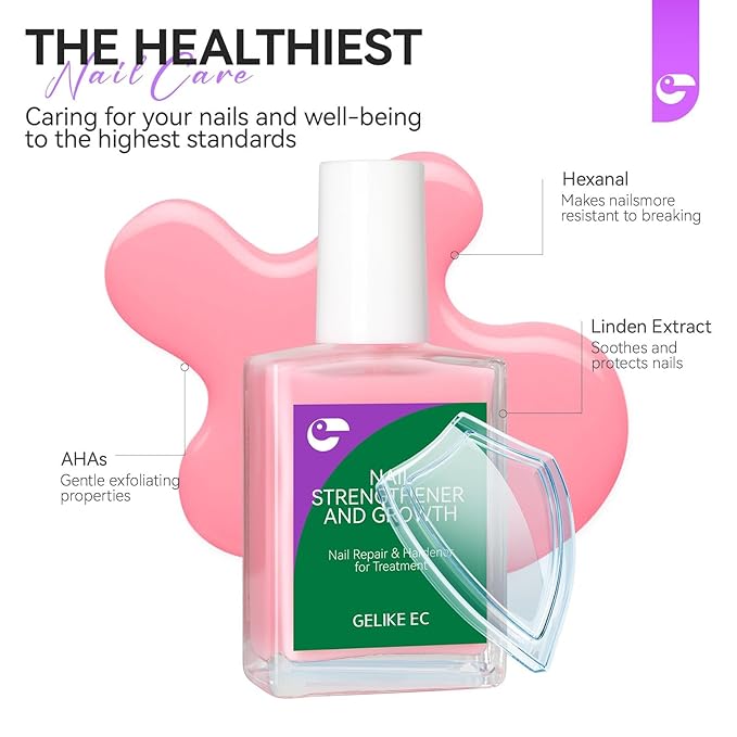 Nail Strengthener Protein for Damaged Nails: Pink 15ml 6 in 1 Natural Nail Hardener Extra Strong and Growth - Long Lasting Repair for Damaged Nails - Growth Oil for Salon Home Daily Work