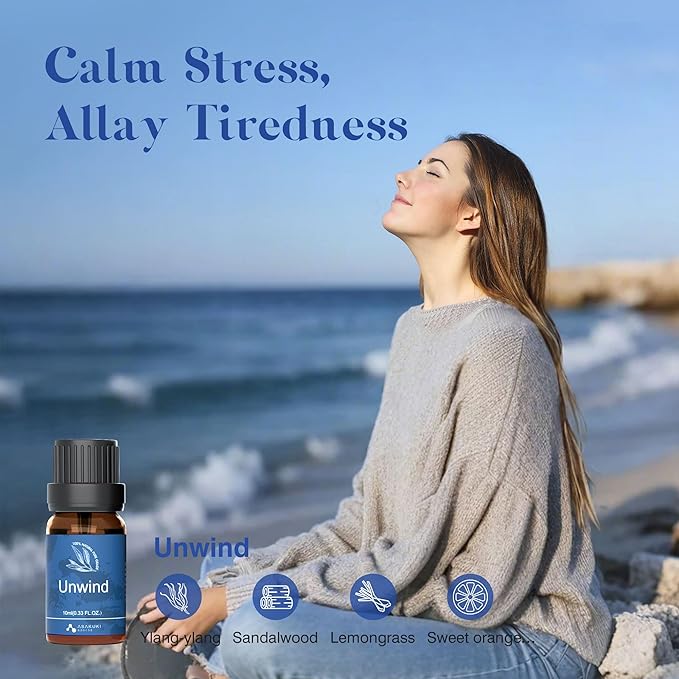 ASAKUKI Essential Oils, Essential Oil Blends Set for Diffusers, Humidifiers, Candle Making, Aromatherapy-Breathe, Uplift, Sensual, Rest, Unwind, Balance, 6 * 10ml