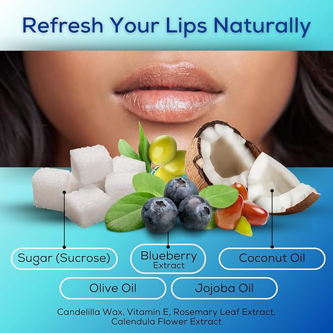 SoftBeso by AlignerOff Sugar Lip Scrub – Blueberry Lip Exfoliator & Moisturizer for Dry, Chapped Lips – Hydrating Sugar Scrub for Smooth Lips – For Men & Women – Ideal Mother’s Day Gift