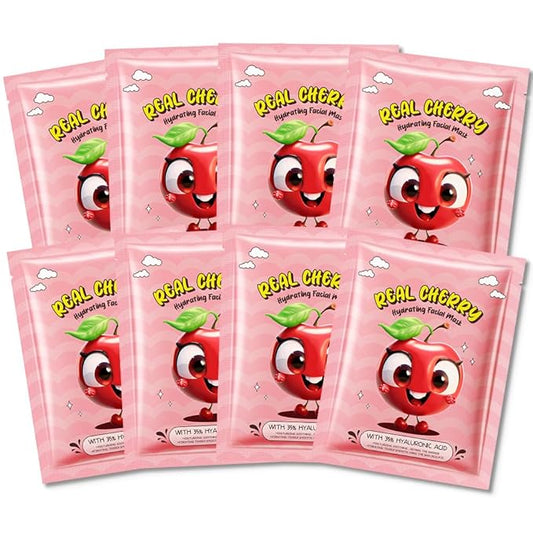 8 Pack Cherry Fruit Face Masks for Kids,Hydrating Spa Face Mask For Sensitive Skin,Moisturize,Soothing,Nourish for All Skin Types,Natural Skin Care Spa Face Mask for Women Men Girls