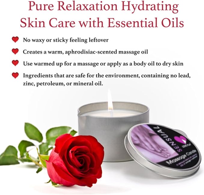 LOVE PLAY Massage Oil Candle for Home SPA - Vegan Moisturizing Body Oil Candle for Pure Relaxation - Hydrating Skin Care Massage Oils with Essential Oils (6.76oz)