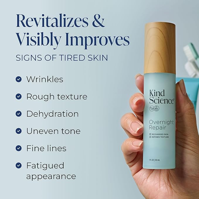 Kind Science Overnight Repair Night Moisturizer for Face - Night Cream for Women Anti Aging to Re-Energize & Hydrate Look of Tired Skin with Niacinamide & Shea Butter - Fragrance Free, Cruelty Free