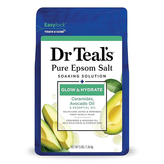 Dr Teal's Pure Epsom Magnesium Salt Soak, Glow & Hydrate with Ceramides & Avocado Essential Oils, 3 lbs
