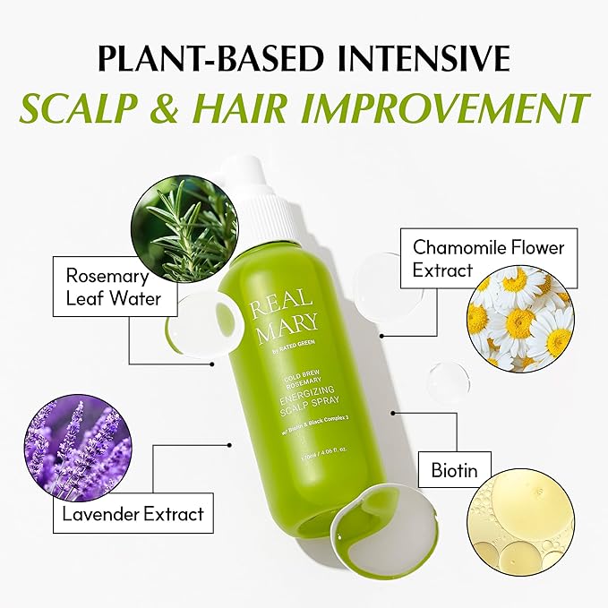 RATED GREEN REAL MARY Energizing Biotin Hair Growth Spray for Thinning Hair and Scalp for Men & Women - Rosemary and Ginger Scalp Spray | 4.06 fl oz