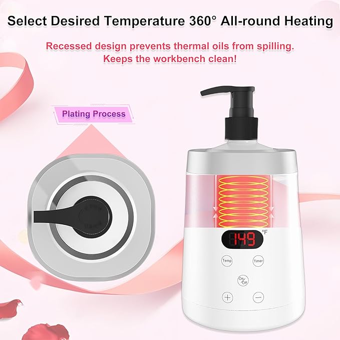 Massage Oil Warmer, Massage Oil Heater with Two Oil Bottle dispensers, Body Liquid Warmer from 30 to 65 °C, Lotion Bottle Warmer Shampoo Heater, for Salon, White