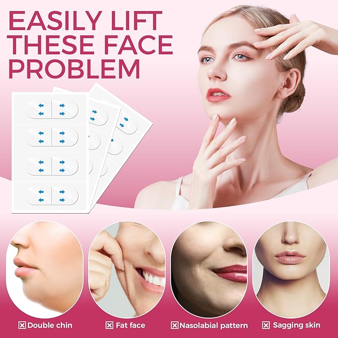 Face Lift Tape, 100 PCS Face Tape Lifting Invisible Under Makeup, Instant Neck Strips for Lifting Sagging Skin, V-Shaped Facial Strips for Brows, Eyes, Jowls, Wrinkles& Double Chin, For All Skin Types