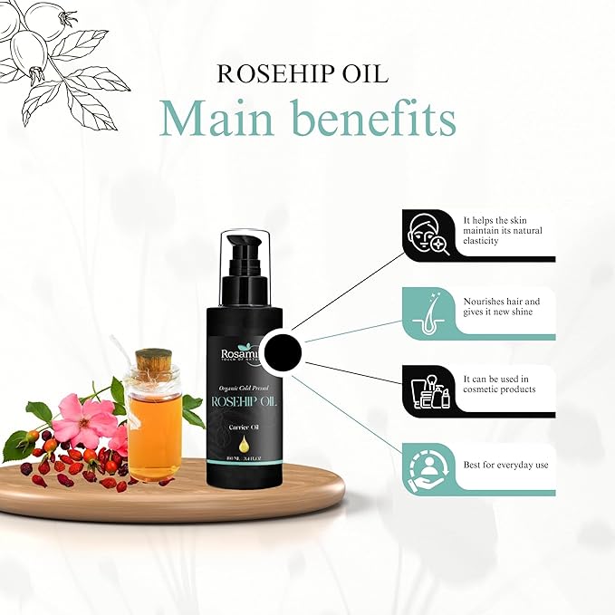 COLD PRESSED ROSEHIP OIL - 100% Pure and Natural Moisturizing Face, Hair, Body, Skin Care, 100ml