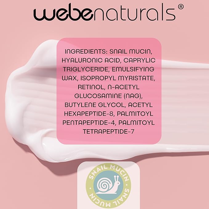 WEBE Hydration Snail Mucin Moisturizer – Anti-Aging Cream with Hyaluronic Acid, Retinol & Peptides for Deep Hydration, Wrinkle Reduction & Skin Renewal