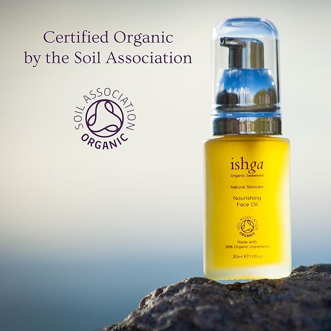 Ishga Face Oil | Natural & Organic Skincare | Scottish Seaweed | For All Skin Types Vegan, Cruelty-Free | Jojoba, Almond Oil, Rose Geranium | 1.69fl oz (30ml)