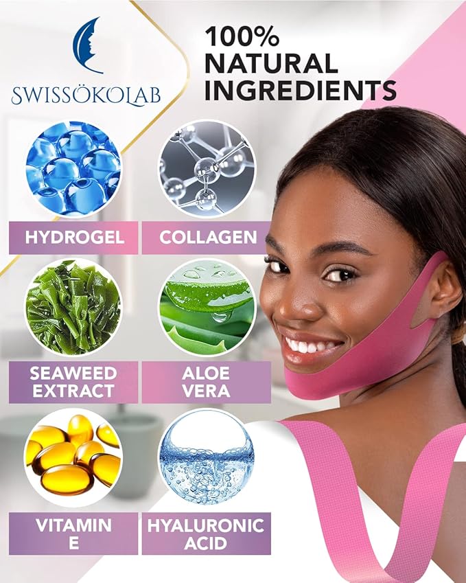 SWISSÖKOLAB Double Chin Reducer V Line Lifting Mask Face Slimming + Under Eye Patches For Puffy Eyes 24k Gold Eye Mask For Dark Circles And Puffiness Collagen Eye Gel Pads…