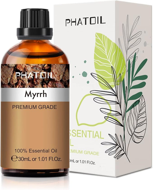 Myrrh Essential Oil, 1.01Fl.Oz (30ML) PHATOIL Pure Essential Oil Singles for Aromatherapy Diffusers, Humidifiers, Great for DIY Candle and Soap Making, Gift for Friend