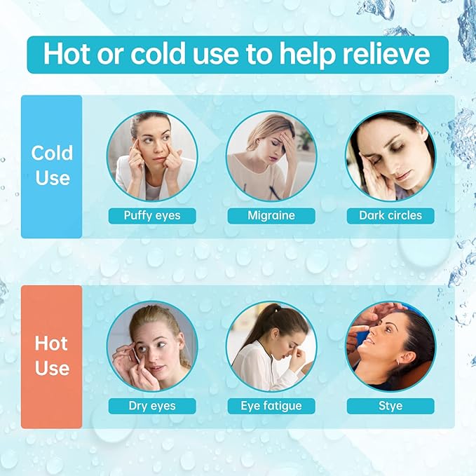 2 PCS Reusable Ice Eye Mask - Hot Cold Therapy Gel Bead for Puffiness, Dark Circles, Bags, Dry Eyes, Headaches, Migraines, Stress Relief - Cooling Ice Pack (Blue)