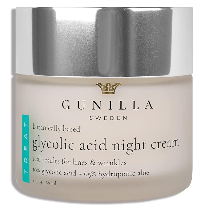 GUNILLA Glycolic Acid Night Cream - Refine, Resurface & Reduce Fine Lines, Wrinkles, Dark Spots, Congested Pores While Brightening Complexion. Gentle - Natural - Vegan (2 oz)