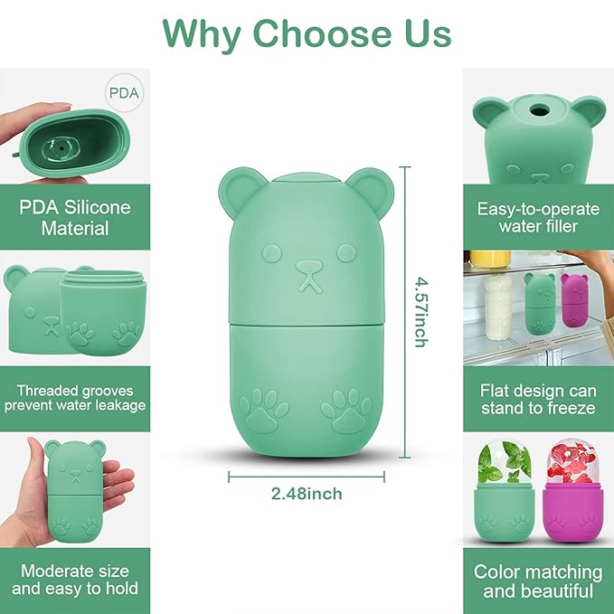 Face Ice Roller, Ice Cube Roller for Eye Puffiness Relief, Silicone Icer Tool for Face and Neck to Relieve Fine Lines Puffiness Pores Wrinkles (Green)