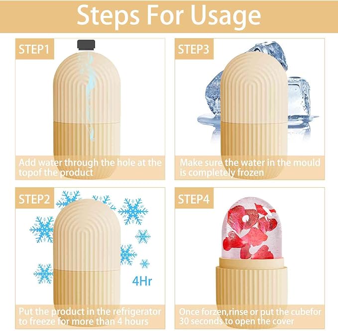 XHJRI Ice Face Roller Massager,Ice Cube Roller for Face, Eyes and Neck Naturally Conditioning and Skin Care,De-Puff Eye Bags,Reduce Migraine Pain,Reusable Massage Silicone Ice Mold (Beige)