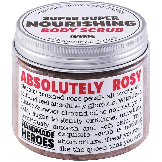 Rose Petal Scrub Foot & Body Exfoliator Infused with Vitamin E and Rose Natural Exfoliating Sugar Body Scrub for Toning Cellulite Skin Care by Handmade Heroes