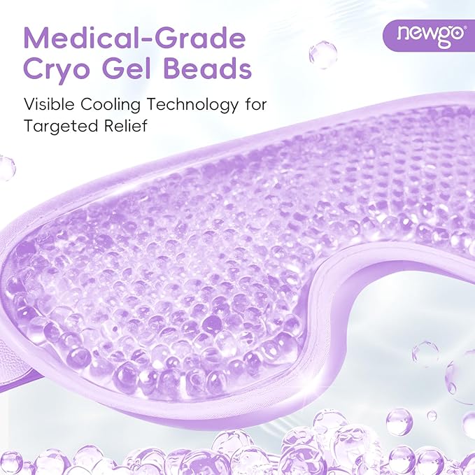 NEWGO Cooling Gel Eye Mask - Reusable Cold Pack for Puffy Eyes, Dark Circles, Migraine, Stress Relief - Purple With Soft Plush Backing