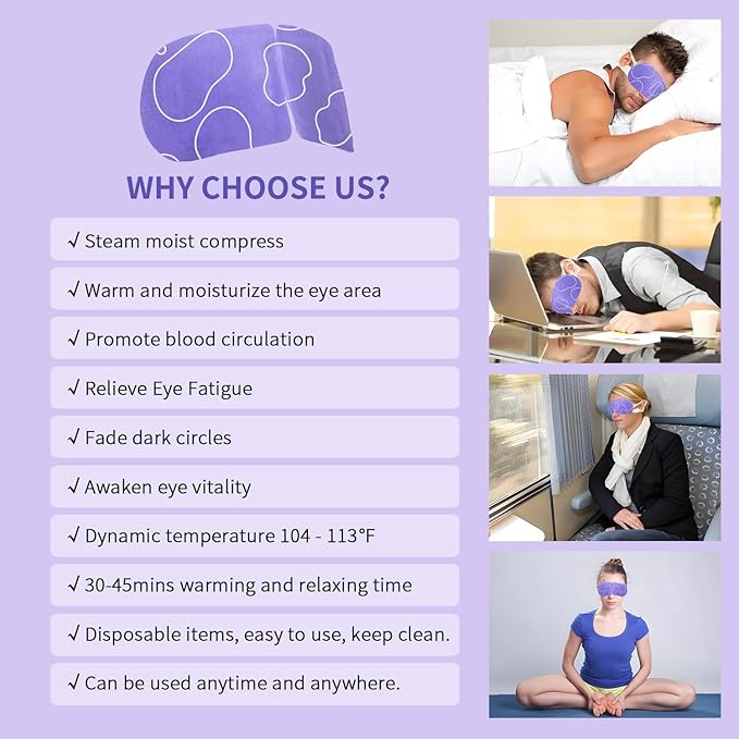 48 Packs Steam Eye Mask for Dry Eyes, Warm Compress Eye Mask, Self Heating Eye Masks Help for Dark Circles, Puffy Eyes, Disposable Heated Eyes Mask for Sleeping Relief Stress Eye Fatigue