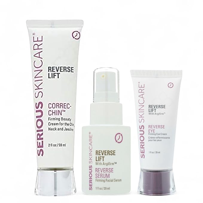 Serious Skincare Reverse Lift Trio Skin Firming Set - Tighten, Lift and Sculpt Face, Chin and Neck - Peptides - Hydrolyed Collagen - (3pack)
