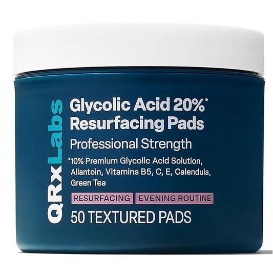 Glycolic Acid 20% Resurfacing Pads for Face & Body with Vitamins B5, C & E, Green Tea, Calendula, Allantoin - Exfoliates Surface Skin and Reduces Appearance of Fine Lines and Wrinkles - Peel Pads