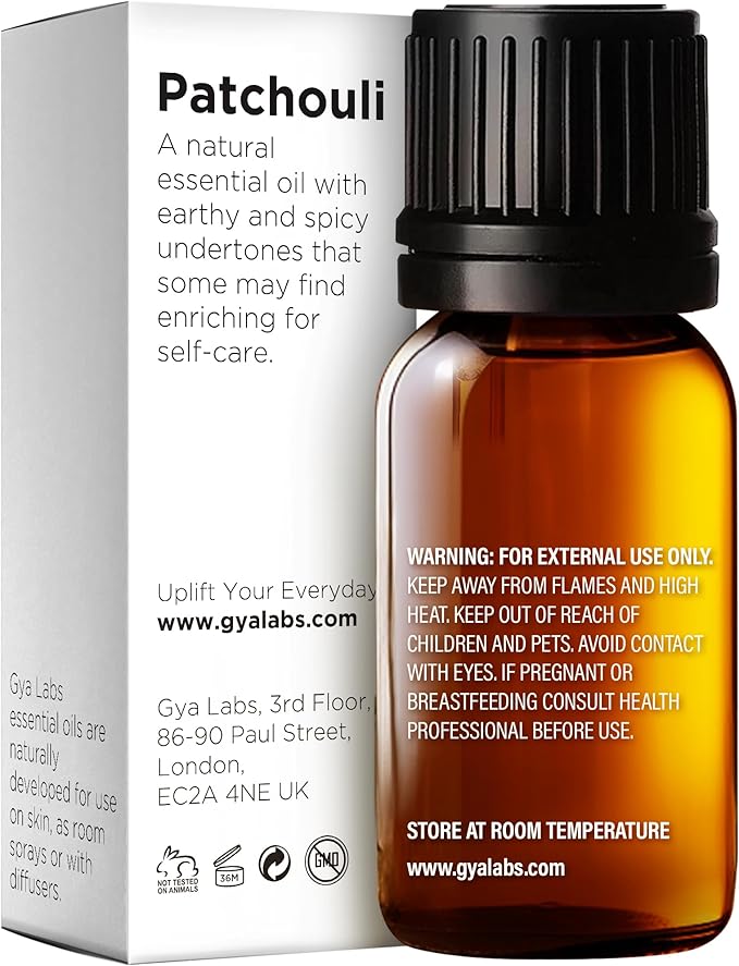 Gya Labs Patchouli Essential Oil for Skin & Diffsuer - 0.34 Fl Oz - 100% Pure Natural Patchouli Oil for Aromatherapy, Body, Perfume & Candle Making - Earthy & Spicy Scent