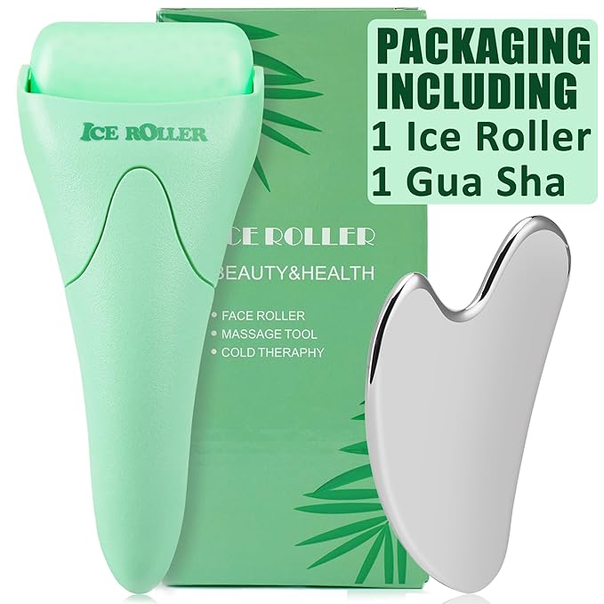Ice Roller and Gua Sha Skin Care Tool Set, Face Roller for Women, Gua Sha Tool for Face, Facial Skin Care Kits for Puffiness Reducing Muscle Relaxing Wrinkles Relieving, Self Care Gift for Women