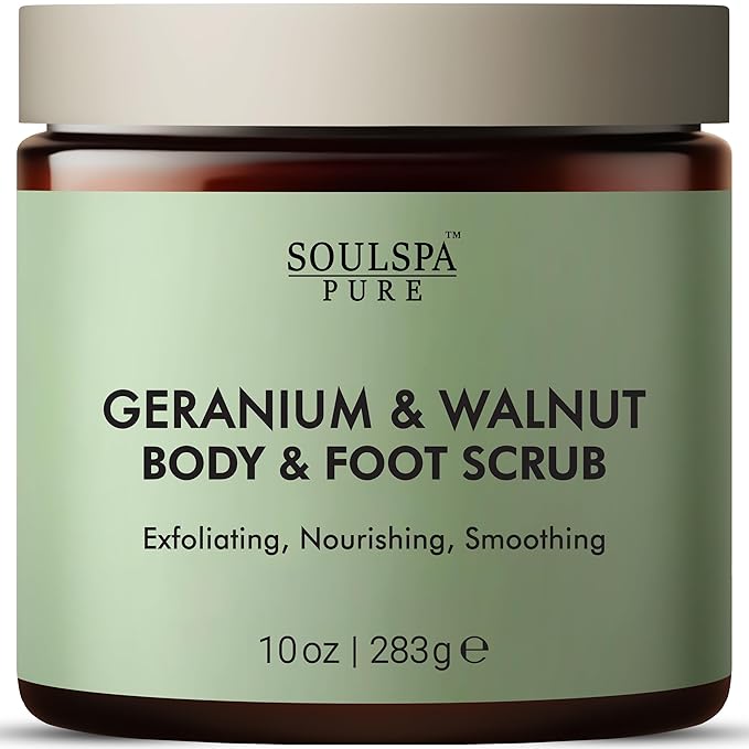 Geranium & Walnut Body & Foot Scrub | Nourishing & Smoothing Exfoliating Body Scrub for Enhanced Skin Texture, 10 oz