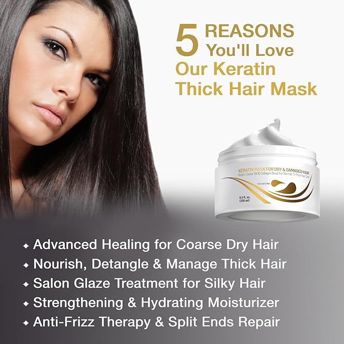 Vitamins Keratin Leave-In Conditioner and Hair Mask Kit - No Rinse Moisturizing Cream and Repair Treatment for Dry, Damaged, Curly, Wavy, Straight, Thick & Coarse Hair - Pro Salon Hair Care