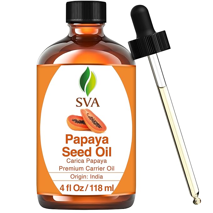 SVA Papaya Seed Oil - 4 Fl Oz – 100% Natural Cold Pressed Papaya Oil - for Face, Skin Care, Hair Care, Scalp Massage & Body Massage – Carrier Oil with Dropper