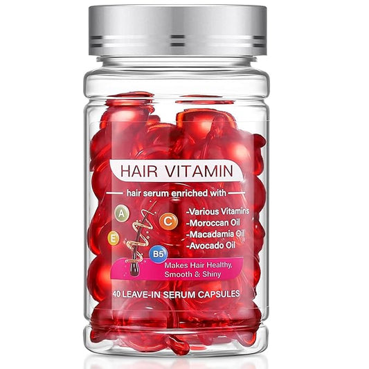 Conditioning Serum For Frizzy And Dry Hair, Hair Vitamin Oil Capsules With Argan, Avocado And Moroccan Oils, Anti-Frizz Leave-In Conditioner With Vitamins A, C, E And B5(40pcs)