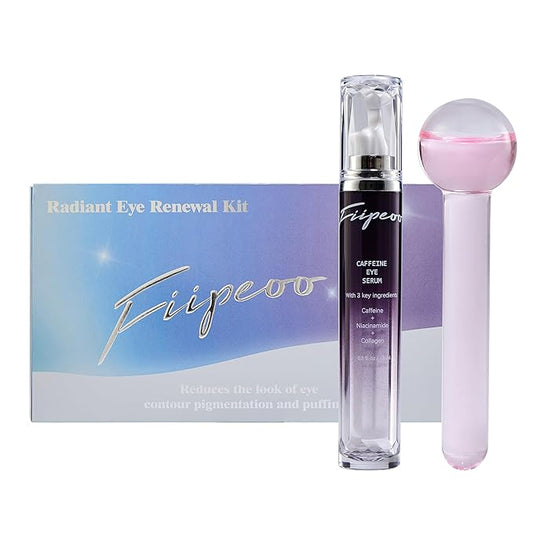 Eye Serum for Dark Circles and Puffiness, Caffeine Eye Serum Infused Collagen and Niacinamide with Ice Globe for Puffy Eyes Treatment for Women (0.5 FL OZ, Soft Coffee)