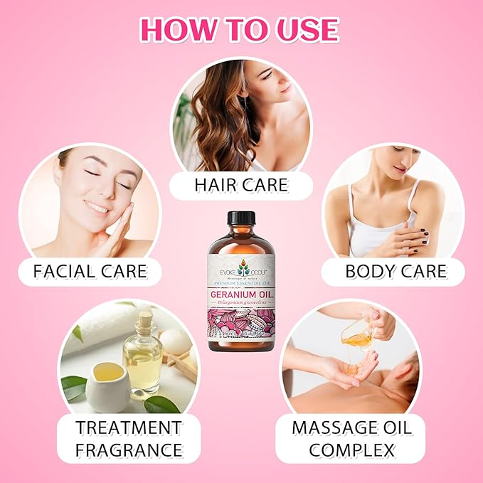 EVOKE OCCU Geranium Essential Oil for Skin, Diffuser, Aromatherapy - 4 FL Oz