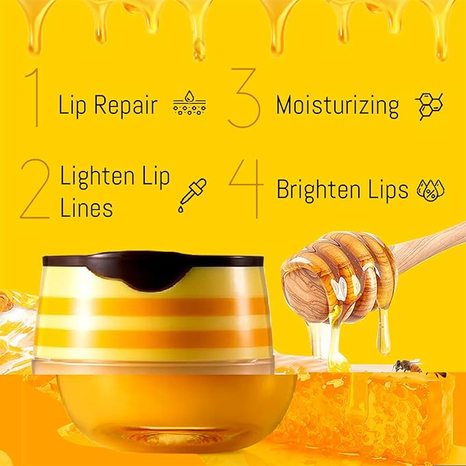 Honey Pot Lip Balm for Dry Cracked Lips - Strawberry Scrub Exfoliator & Moisturizer, Hydrating With Wand, Lip Sleeping Mask (4pcs)