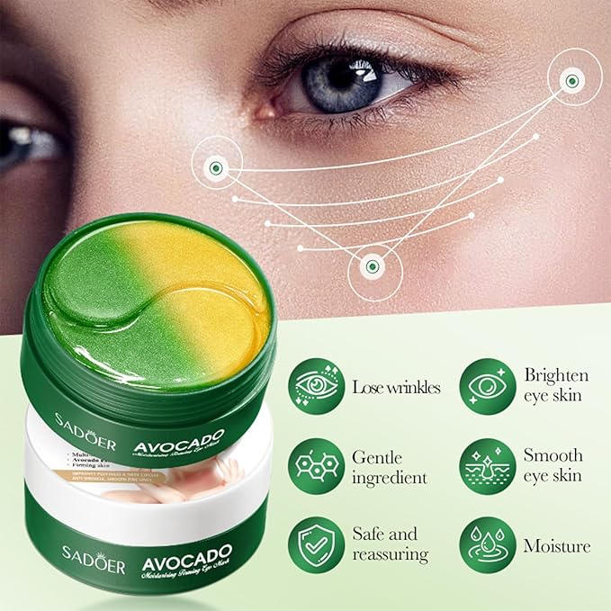 Avocado Under Eye Patches - 60 Pcs Eye Mask Anti-Aging Collagen Hyaluronic Acid Moisturizing Under Eye Mask for Removing Dark Circles