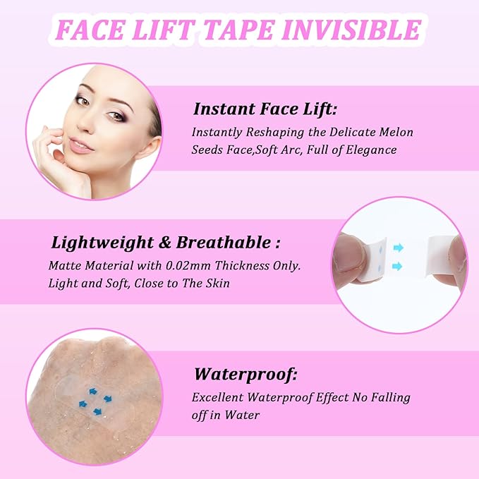 Sibba Face Tape 160 Pcs Invisible Lift Tapes Instant Tightening Sticker Portable Neck Patches Jowls Stickers Saggy Skin Strips Face Care Tape Clear Facical Tape for Double Chin Neck Wrinkle