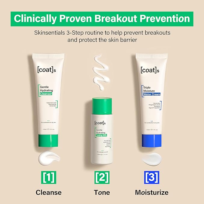 Coats Skinsentials Starter Bundle – Travel Cleanser, Toner & Moisturizer (1 oz each) – 3-Step Regimen Prevents Breakouts & Protects Barrier with Ceramides, For Women & Men
