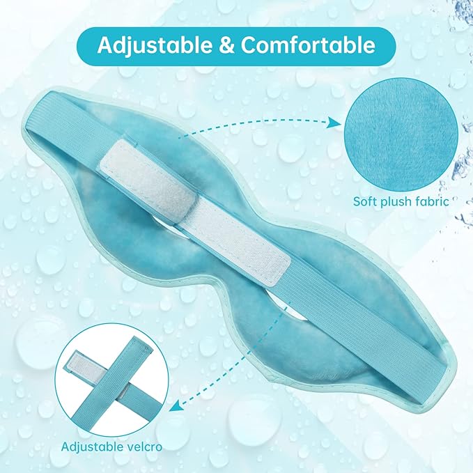 2 PCS Ice Eye Mask Reusable Ice Pack Hot/Cold Compress Gel Bead Cooling Mask for Puffiness/Dark Circles/Headaches/Migraines/Stress Relief (Blue)