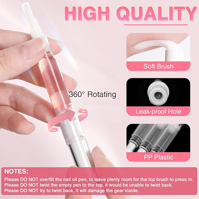 Nail Oil Pen 25Pcs 3ml Empty Transparent Twist Pens Cuticle Oil Pen with Brush Tip for Nail Oil, Liquid Foundation, Eyelash Growth Liquid Tube, Empty Cuticle Oil Dispenser + 48pcs Label