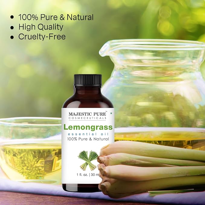 Majestic Pure Lemongrass Essential Oil - 100% Pure Lemongrass Oil for Aromatherapy, Massage & Topical Uses, Perfect for Diffuser & Essential Oil Diffuser - 1 Fl Oz