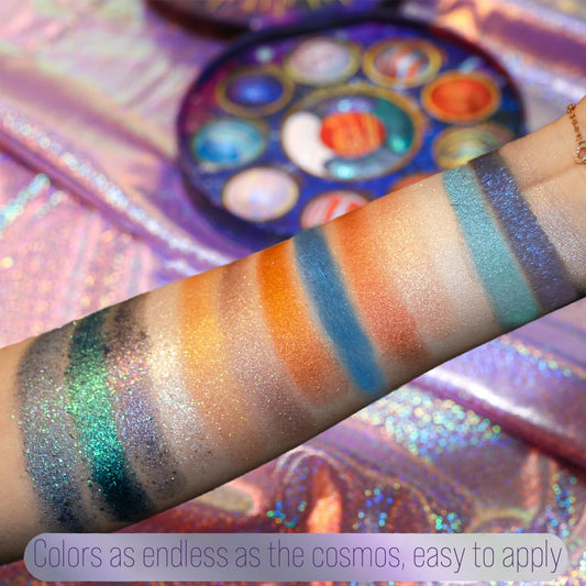 Galactic Assemble Eyeshadow Palette 14 Colors Glitter Shimmer Metallic Eye Shadow Pallet Blue Galaxy Eye Makeup Palettes Create Space-like Eyes Make up Orange Gifts for Women Girls