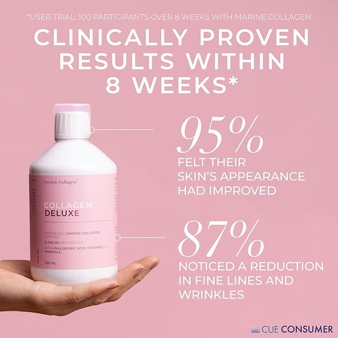 Swedish Collagen Deluxe | 12,500 mg Hydrolyzed Marine Collagen Liquid Supplement - 500 ml, 20 Day Supply | Hyaluronic Acid, Biotin and Vitamin C to Support Healthy Hair, Skin, Nails | Sugar-Free