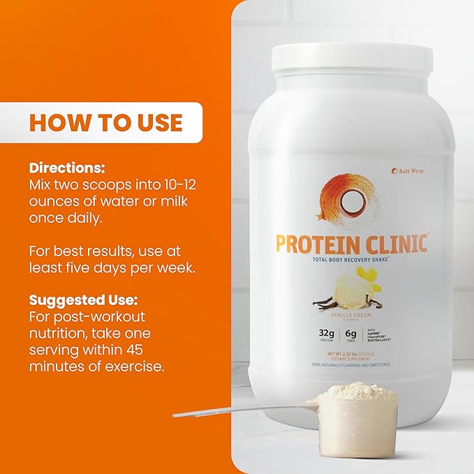 SaltWrap Protein Clinic - Total Body Recovery Shake with Collagen Peptides, HMB, Tart Cherry Extract, Pea Protein Powder Isolate, Prebiotic Fiber for Joints Natural Muscle Builder & Recovery - Vanilla