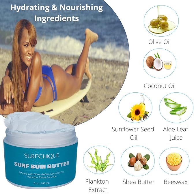 Surf Bum Whipped Moisturizing Body Butter with Light Tropical Scent of Coconut, Vanilla, Mango, & Papaya (8 oz)