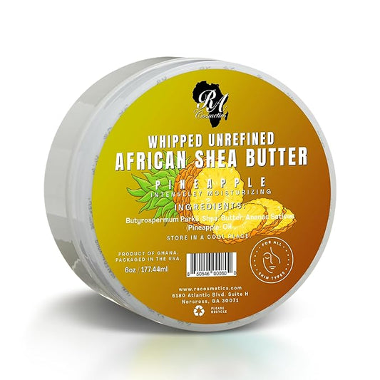 RA COSMETICS Whipped Shea Butter Pineapple - 6oz | 100% Pure & Natural African Shea Butter for Men & Women - Ultimate Handcrafted Moisturizer with Essential Vitamins for Radiant Skin