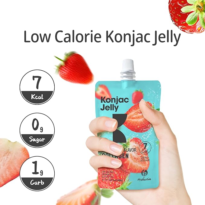 Konjac Jelly Strawberry Flavor with Collagen Peptides 10 Packs and Konjac Angel Hair Gluten Free 12 Packs Low Calorie, Keto, Sugar Free, Healthy Food