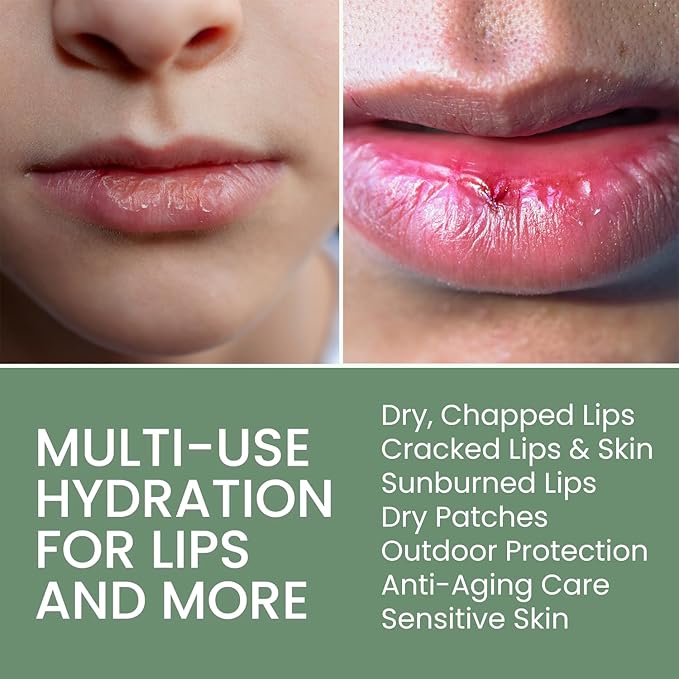 Organic Lip Treatment Balm Ultra Hydrating & Nourishing Care for Dry, Chapped, Cracked Lips & Skin, Visibly Smooths Wrinkles & Fine Lines, Natural Skin Care, 6 Pack Gift Set, Women & Men