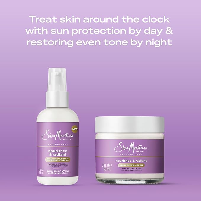 SheaMoisture Melanin Care Night Repair Cream Nourished & Radiant for Strengthening Skin's Moisture Barrier, with Pro-Ceramides +Elderberry Complex, 2 oz